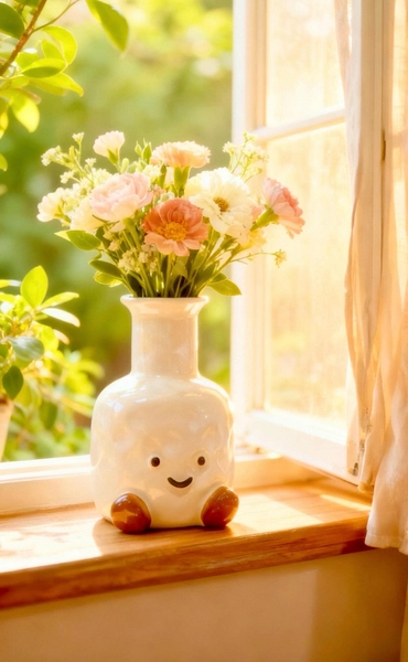 Smiling Face Ceramic Vase, Cute Home Decor & Table Centerpiece, Happy Face Planter, Kawaii Flower Holder. Adorable Gift Pot For Her