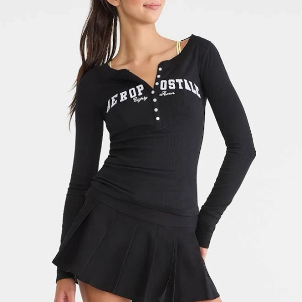 Aeropostale Women's Long Sleeve Cotton Henley