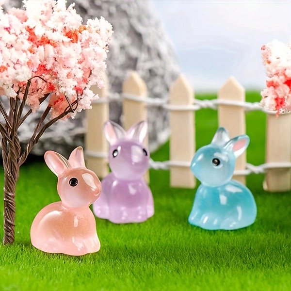 300pcs Colorful Glow-in-the-Dark Rabbit Figurines - Easter Moss Micro Landscape Decorations, Creative Resin Crafts for Handmade Creations, Floor Mounted Animal Statues for Home and Garden, Rabbit Accessorie