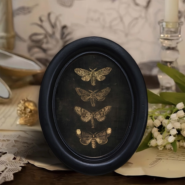 1pc Vintage Gothic Four Parallel Mottos Photo Frame - Oval Wall Decor with Dark Background, Artificial Wood Construction for Home Office Halloween Décor. Easy Hang Pre-Drilled Holes No Electricity Needed Elegant Design Living Room Bedroom Study Intricate Detailing Handcraft Look Stylist's Choice, Christmas Decor