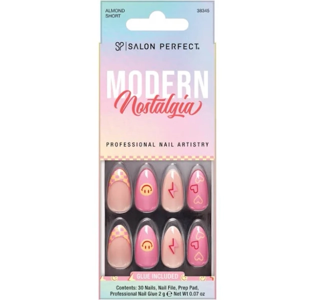 Salon Perfect Modern Nostalgia Smiley Checkered Artificial Fake Press Ons