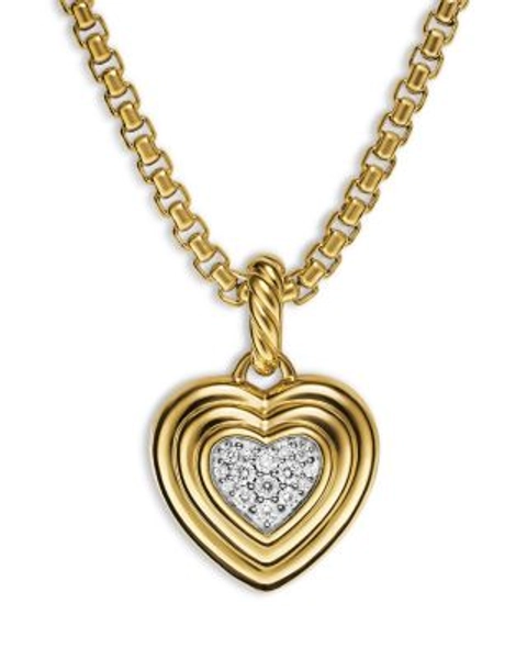Puffy Heart Amulet in 18K Yellow Gold with Diamonds, 17mm