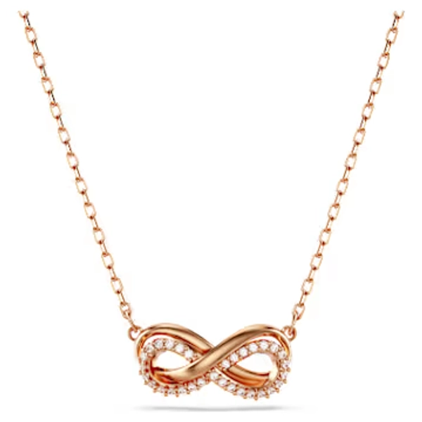 Hyperbola pendant, Pavé, Infinity, White, Rose gold-tone plated | Swarovski