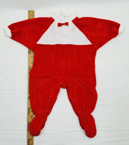 Vintage 1980s Carter's Infant Baby Boy Red Velvet Romper Holiday Outfit USA 6 Mo