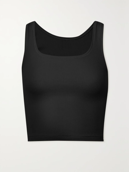 Ribbed cotton-blend jersey tank - Soot - black - XXS