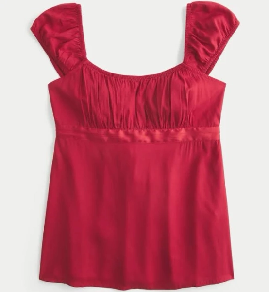 Hollister Women's Easy Satin Tie Babydoll Top