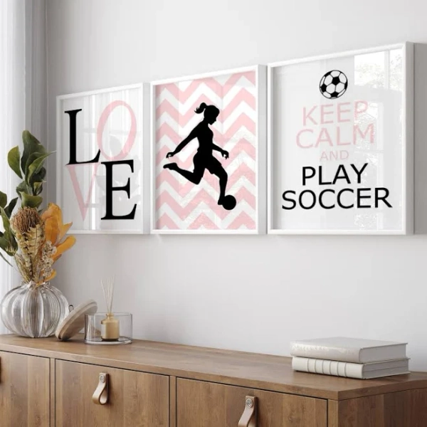 Girl Soccer Gift Girl Soccer Decor Girl Soccer Bedroom Art Girl Soccer Wall Art Girl Soccer Room Decor Set of 3 Prints or Soccer Canvas Art