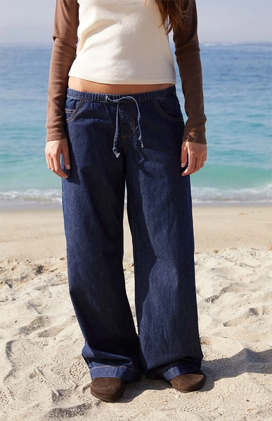 Dark Blue Gracie Drawstring Low Rise Baggy Jeans