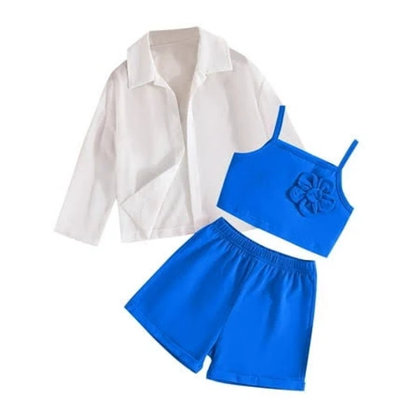 Little Girls Flower Embroidered Tank Top and Shorts 3 Piece Set