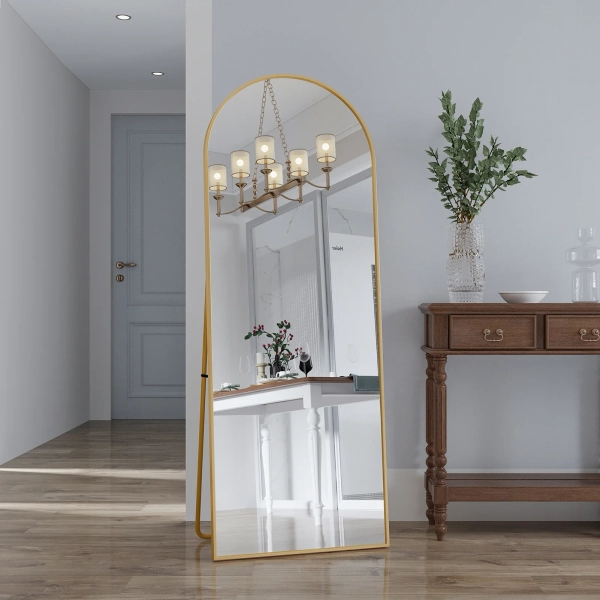 Miroir complet arqué, 162 x 53 cm, pleine longueur, monté au mur, miroir de sol, pour le salon, Doré