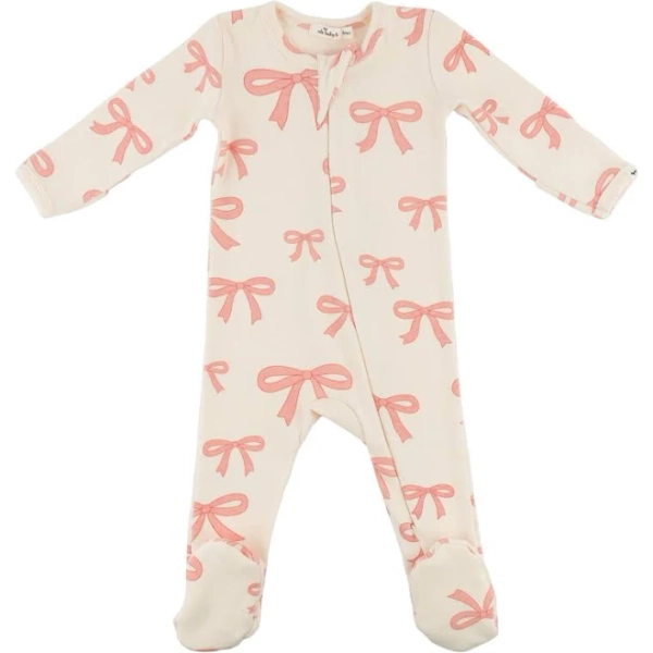 Oh Baby! Pink Cherry Bows Zipper Footie