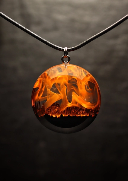 Wood Resin Fire Necklace – Round Personalized Pendant