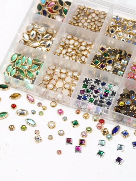 550pcs Nail Art Rhinestone Set - 12 Styles Nail Stickers, Gold/Silver Metal Base, 3D Nail Jewelry, Mini Pearls And Crystals, Suitable For DIY Acrylic Nails | Salon-Grade Round And Square Gems And Pearls, DIY Nail Art Supplies