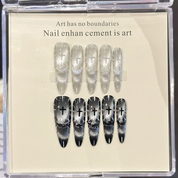 10pcs AB Style Handmade Y2K Press on Nails American Cat's Eye French Fake Nail Decor Almond Tips Wearable Blush False Nails Long - AliExpress 