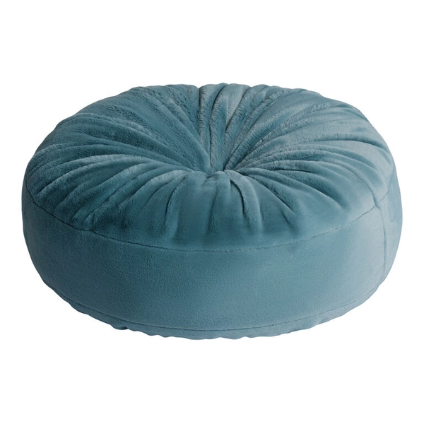 Smoke Blue Round Fuzzy Plush Button Tufted Floor Cushion