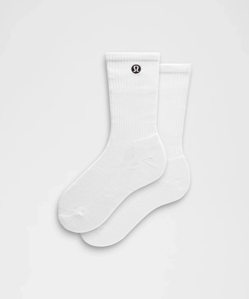 Unisex Daily Essential Crew Socks - White - L