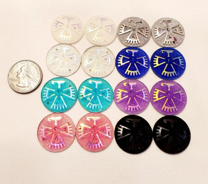 Variety Set or Pair of 25 mm Thunderbird Cabochons/native American Beading Supplies/Jewelry Making/Craft Supplies/Cabs/Resin Center Pieces