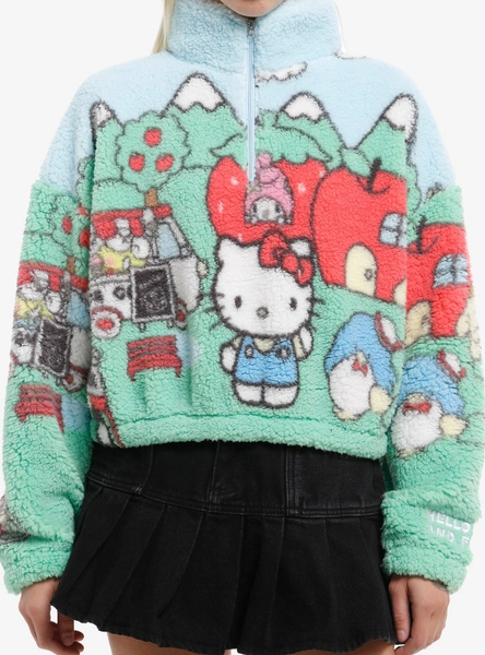 Hello Kitty And Friends Scene Sherpa Girls Crop Sweater