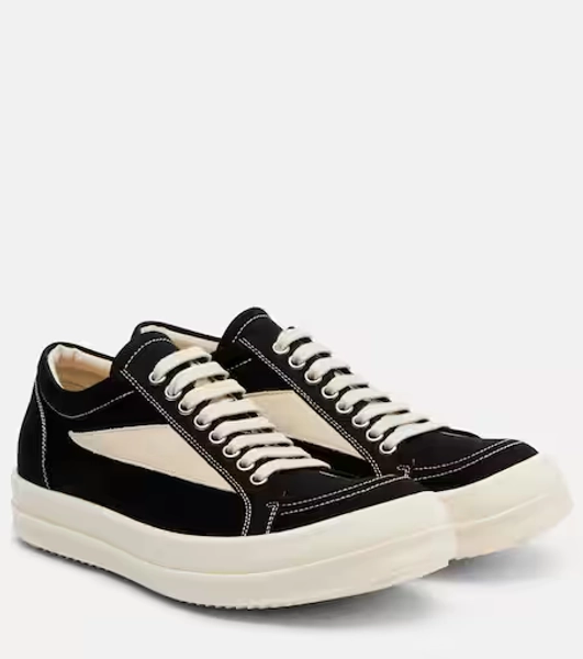 Vintage suede-trimmed canvas sneakers