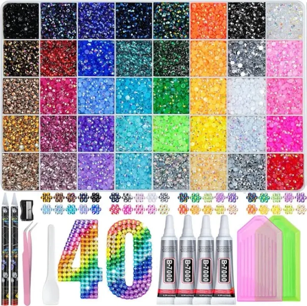 50000pcs Bedazzling Kit With Rhinestones 3mm, 40 Colors Bedazzler Kit