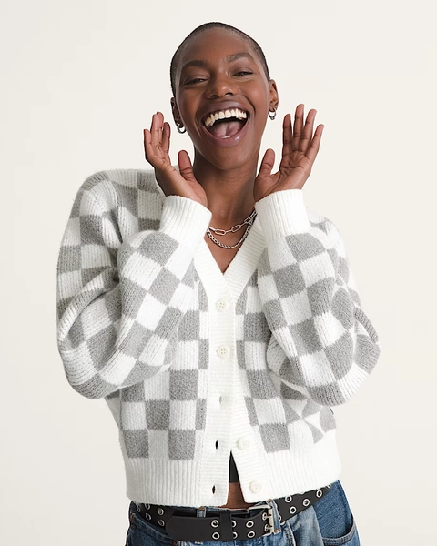 Evelyn Cardigan Sweater in Checkerboard White | Vans