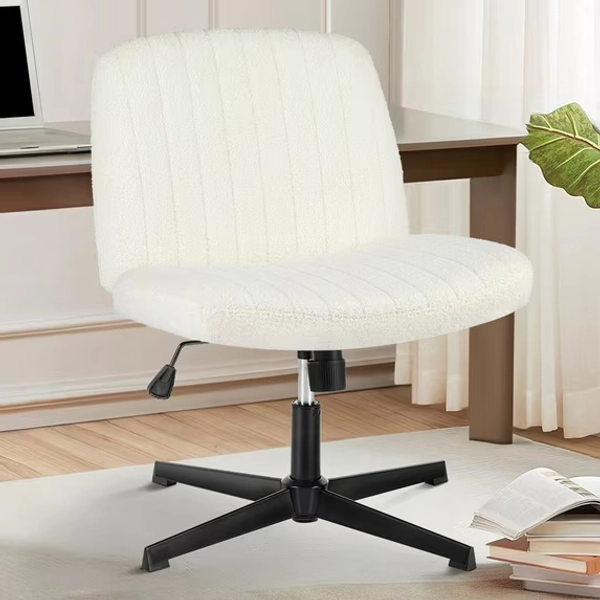 EDX Armless Criss Cross Legged Office Chair No Wheels, Comfy Home Padded Fabric Vanity Task Computer Chair, Beige