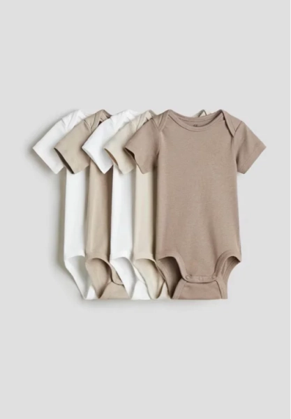 5-pack Cotton Bodysuits -Dark beige/light beige