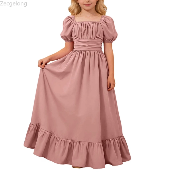 Zecgelong Girls Elegant Summer Sleeveless V Neck Waist Tie Flared Ruffle Party Dress For Formal Occasions And Celebrations Girls Summer Dresses Size 9-10 Years Pink - Walmart.com