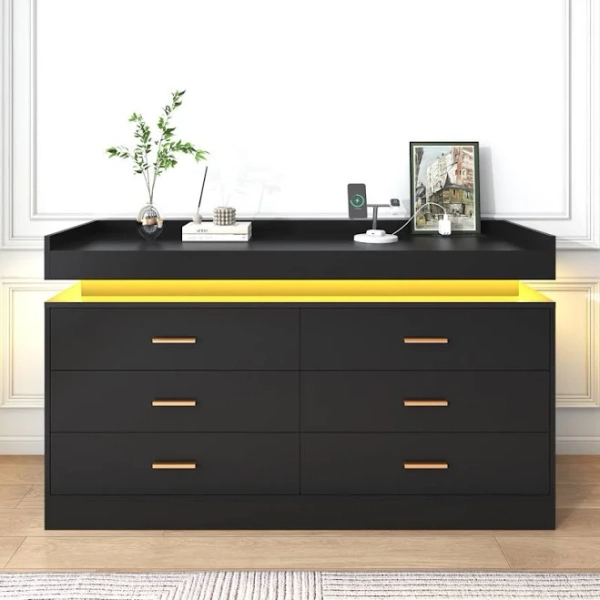 Wrought Studio Fincastle 6-Drawer 46" Dresser with LED Light and Socket