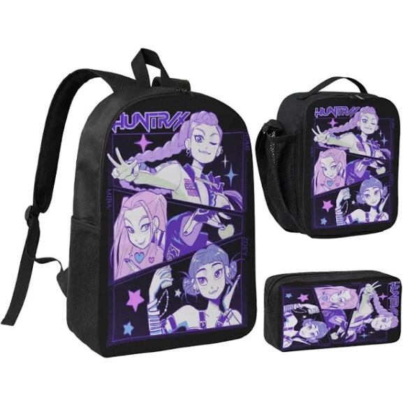 KPop Demon Hunters Backpack KPop Demon Hunters Large Cartoon Anime School Backpack KPop Demon Hunters Durable Design with Adjustable Strains and Side