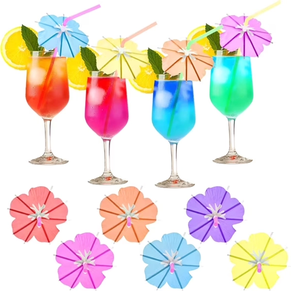 ACDANC Fun Umbrella Drink Straws,Tropical Cocktail Straws with Mini Umbrella,Tiki&Hawaiian Party Decorations,Colorful Parasol Straw for Margarita,Pina Colada,Mojito,Summer Beverages. 50 Pcs