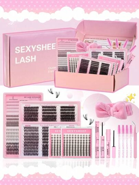 1260pcs, D Curl, Lash Clusters Lash Extension Kit DIY Lash Clusters Eyelash Extension Kit, 5-18mm 30D 40D 50D Individual Lashes Kit With Lash Bond And Seal, Lash Tweezers, Remove, Brush, Headbands, For Self Use (5-18mm, Kit) Lash Clusters Kit, Lashes, Eyelashes, Fake Lashes