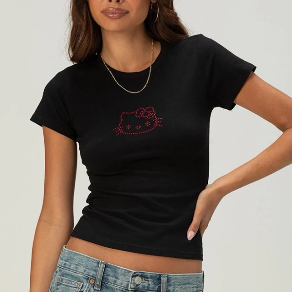 Hello Kitty Women's Rhinestone Baby Tee