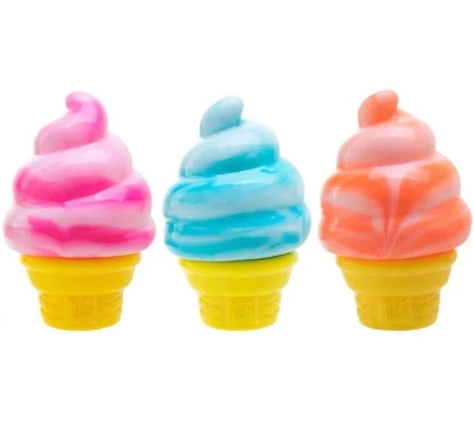 NeeDoh Nice Cream Ice Cream Cone Squishy Fidget Toy 3x Lot Orange/Pink/Blue