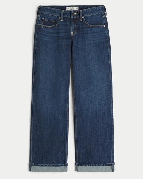 Low-Rise Dark Wash Baggy Jeans