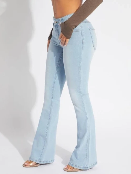 SHEIN Light Wash Flare Leg Jeans Women's Denim Bootcut Regular Fit Low Waist Sexy Elegant Country Concert Denim Pants Bell Bottoms