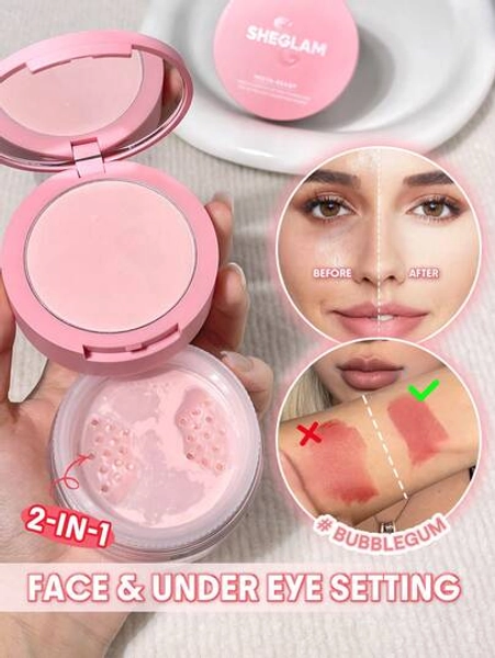SHEGLAM Insta-Ready Face & Under Eye Setting Powder Duo-Bubblegum 2 In 1 Pink Brightening Oil Control Loose Setting Powder  Matte Pore-Less Waterproof Long Lasting Pressed Powder Pink Powder Brand Beauty Makeup Face Paint Cosmetic For Women Girls Perfect For Fall Winter Ideal For Y2K Fancy Fashion Suitable For Birthday Christmas Present Party Ready Best Color