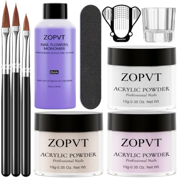 Zopvt Beginner Long-Lasting Acrylic Nail Kit, Transparent Nude Powder, Non-Yellowing Liquid, Professional Tools, No Odor, Perfect for Home DIY, Nail