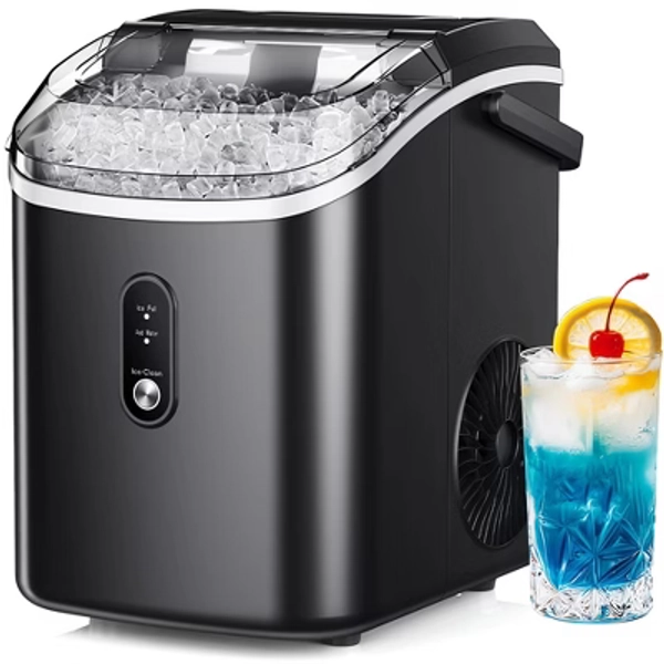 Simzlife Nugget Ice Maker Countertop, 34 Lbs/Day, Soft Chewable Pellet Ice, Self-Cleaning, One-Click Operation, 1.8 Lbs Storage Capacity, Black