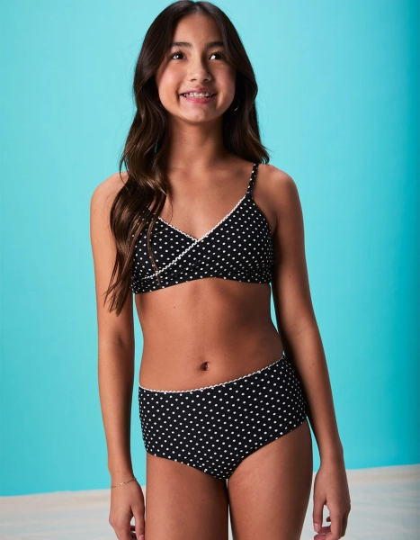 FULL TILT Polka Dot Girls Texture Wrap Bikini Set - BLK/WHT - 7