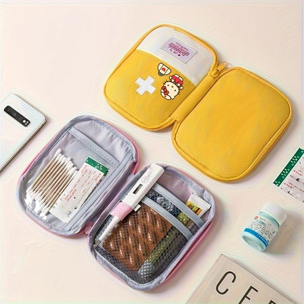 Sanrio Hello Kitty Home Medicine Storage Bag, Portable Bag for Business Travel, Portable Medicine Bag for Emergency Medicine Bag, Perfect for Office, Home Outdoor Travel Use 4 Colors Available (Red, Blue, Yellow, Pink)