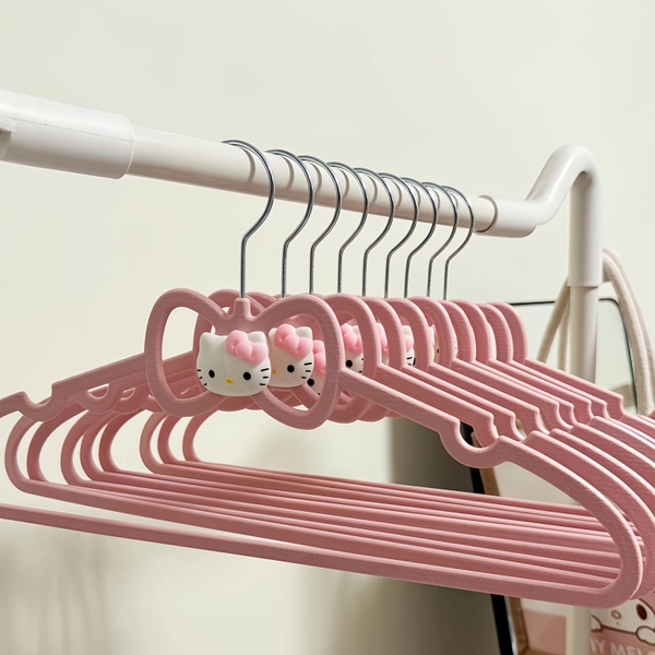 Authorized Sanrio 2pcs KT Pink Bow Plastic No-Mark Hangers for Dormitory Drying