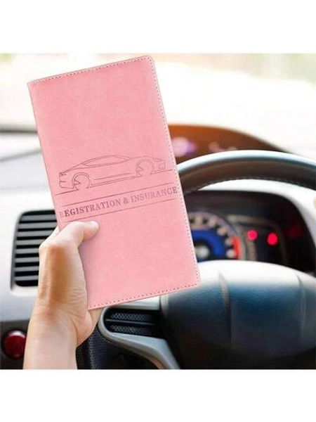 1pc Car Document Organizer, Card Holder For Business Cards, Driver's License And Vehicle Registration, Pink