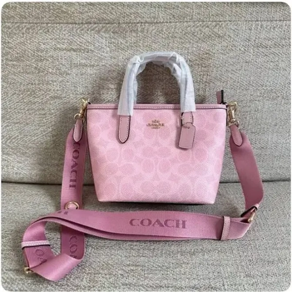 NWT!COACH City Mini Tote Bag In Signature Canvas(CW032)POWDER PINK3