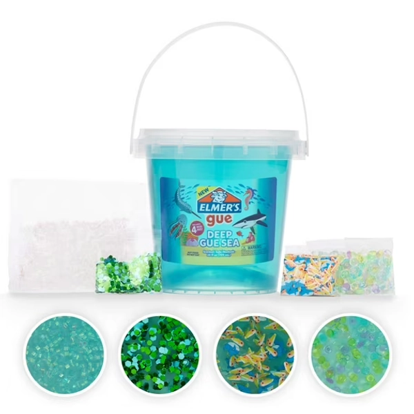 Elmer’s Gue Pre-Made Slime, Blue Clear Slime, Includes 4 Sets of Unique Mix-Ins, 1.5-lb Bucket