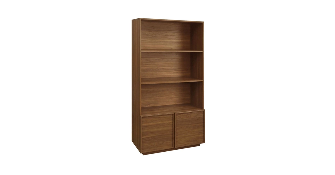 Etagères bibliothèque effet bois noyer 2 portes 5 niveaux