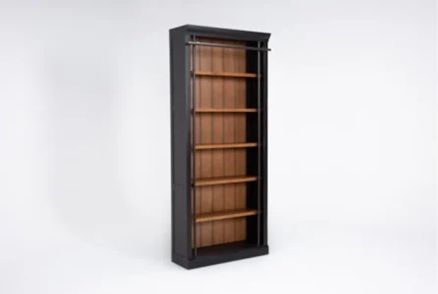 Henri 94" Black + Natural Bunching Bookcase