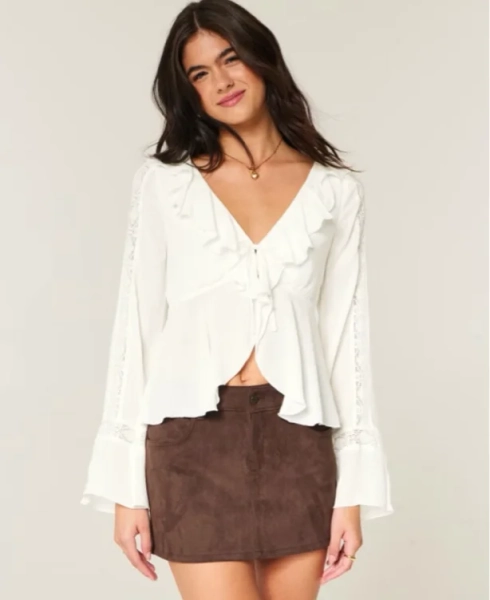 Easy Long-Sleeve Ruffle Babydoll Top