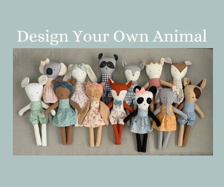 Custom Animal Doll Lovey Design Your Own Animal Cat Dog Mouse Rabbit Owl Deer Bear Raccoon Fox Wolf Panda Elephant Koala
