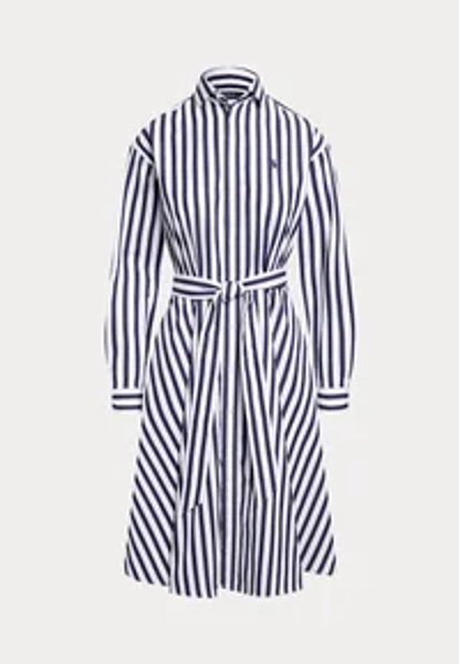 BELTED WIDE-STRIPE COTTON SHIRTDRESS - Abito a camicia - navy/white